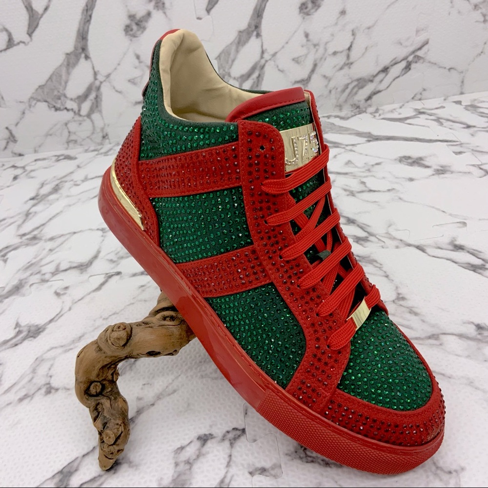 Men's J75 by Jump Red | Green Jeweled Spezia Mid Top Sneakers